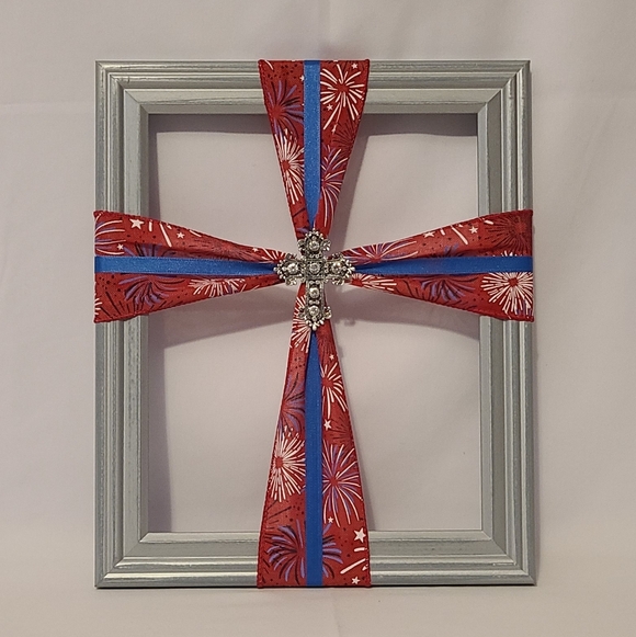 Frame Cross Art Firework 4th Of July Silver Cross Handmade - Picture 9 of 9